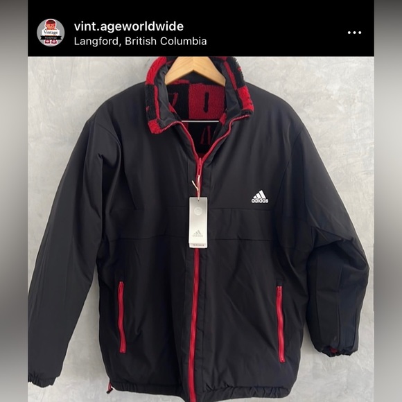NWT Adidas St Aop Boa jacket Reversible Red and Black. - Picture 4 of 4